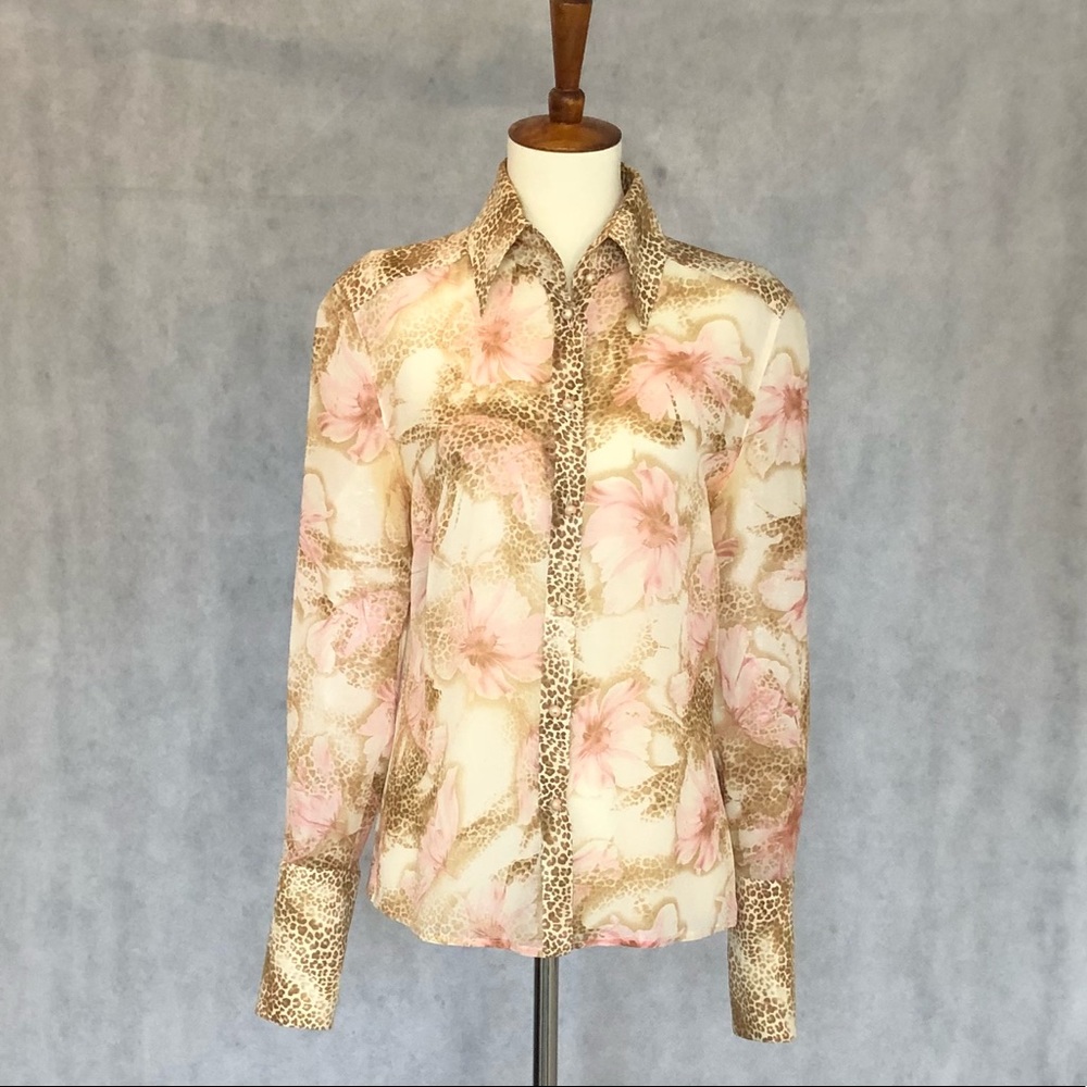 Escada Animal Print & Floral Long Sleeve Blouse - Picture 1 of 8